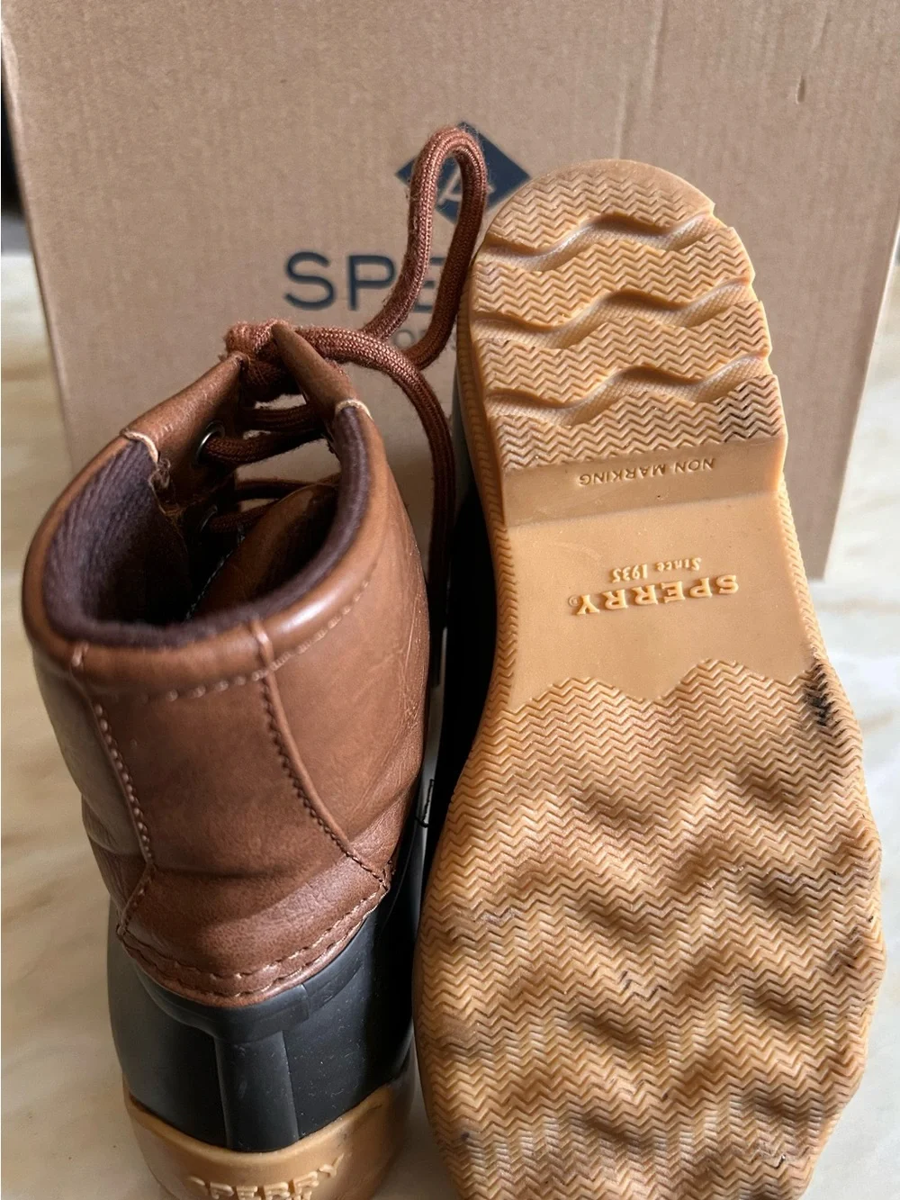 Sperry Kids Boys Weatherproof Port Boots Navy/Tan Sz 13 Back to School 🍁Autumn🍁